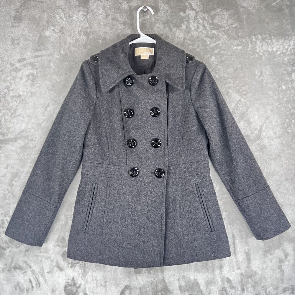 Michael Kors Women’s Small Gray Wool Blend Double Breasted Peacoat Jacket